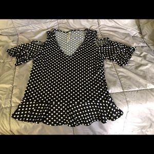 Polk a dot, open shoulder top